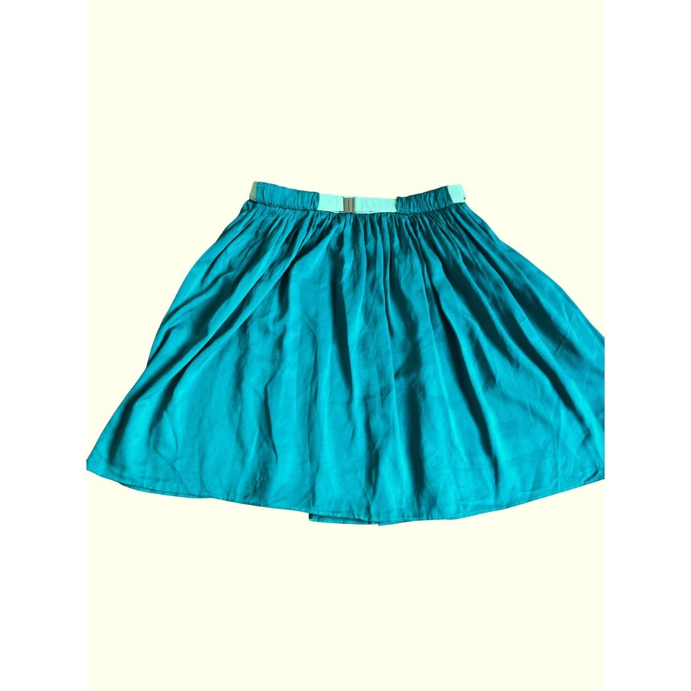 Helios & Luna Teal Silk Blend Pleated Skirt Womens Size 4 Green Mini A-Line